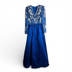 Vintage Victoria Royal Lillie Rubin Blue Beaded Silk Gown